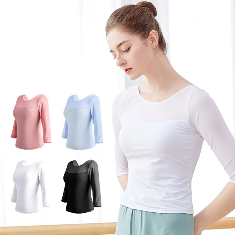 Ballet Tops Woman Dance Tops Mesh Splice Ballet Shirt Clothing Elegant Adults Yoga Ballerina Dance Costume Lady - Image 3