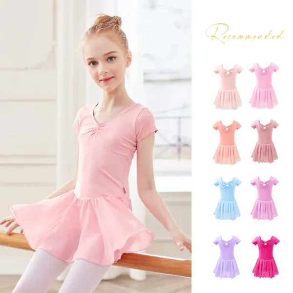 Ballet Leotard Dress Girls Ballet Dress Kids Camisole Gymnastics Leotard With Lining Dress Chiffon Skirt Bowknot Dance Leotards