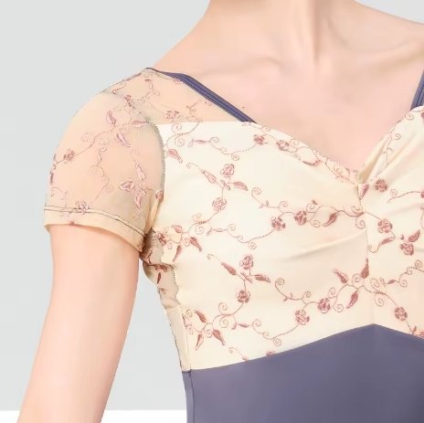 Ballet Leotards Woman Embroidery Square Collar Splice Short Sleeves Dance Leotards Nylon Ballet Bodysuit Gymnastics Leotard - Image 3